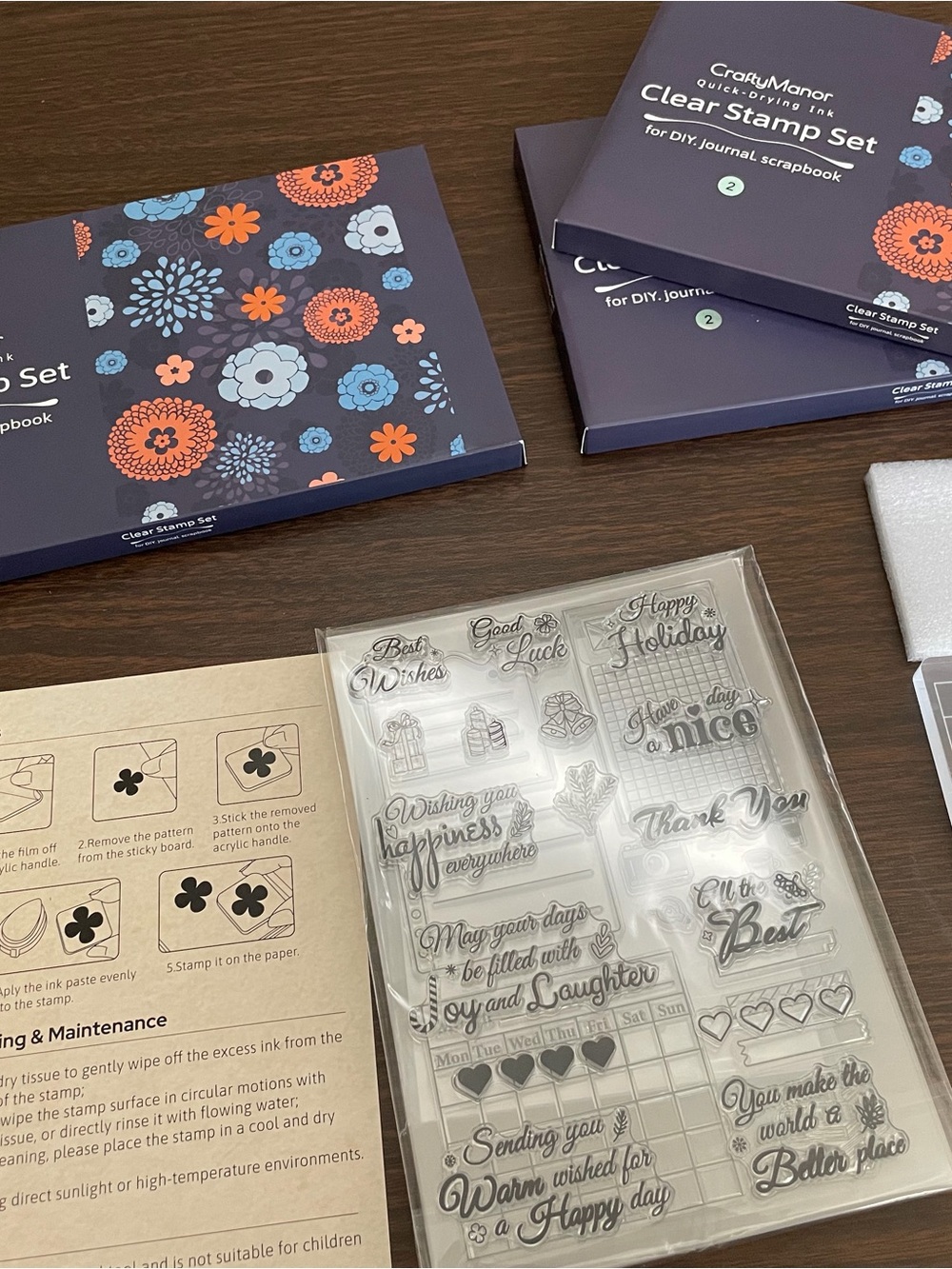 3 Clear Stamp Sets - Blue Floral Packaging - DIY Stamps
